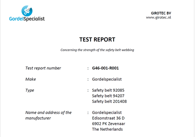 Test report bandvervanging Gordelspecialist